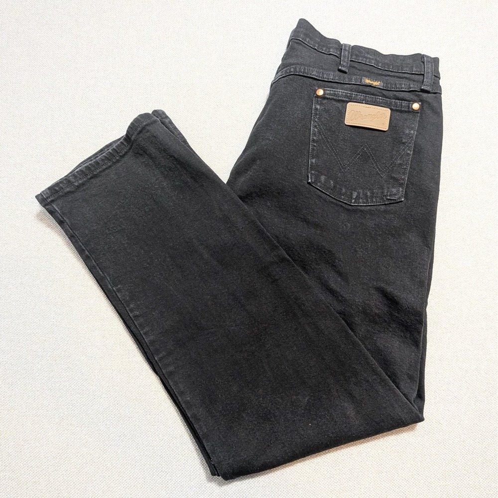 Wrangler A001 Mens 38x32 Black Straight Leg Stretch Denim Jeans Pants